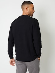 Threadbare Black Long Sleeve Textured Knit Polo Collar Jumper - Image 2 of 4