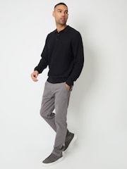 Threadbare Black Long Sleeve Textured Knit Polo Collar Jumper - Image 3 of 4