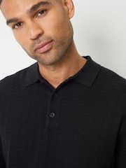Threadbare Black Long Sleeve Textured Knit Polo Collar Jumper - Image 4 of 4