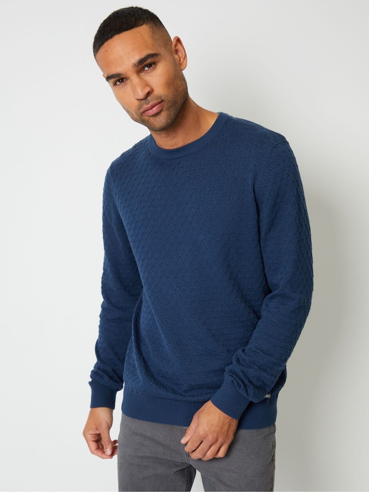 Threadbare Blue Mini Cable Textured Knit Crew Neck 100% Cotton Jumper - Image 1 of 4