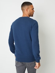 Threadbare Blue Mini Cable Textured Knit Crew Neck 100% Cotton Jumper - Image 2 of 4