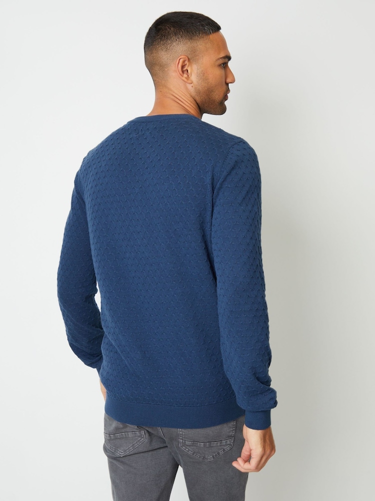 Threadbare Blue Mini Cable Textured Knit Crew Neck 100% Cotton Jumper - Image 2 of 4 Threadbare Blue Mini Cable Textured Knit Crew Neck 100% Cotton Jumper - Image 2 of 4