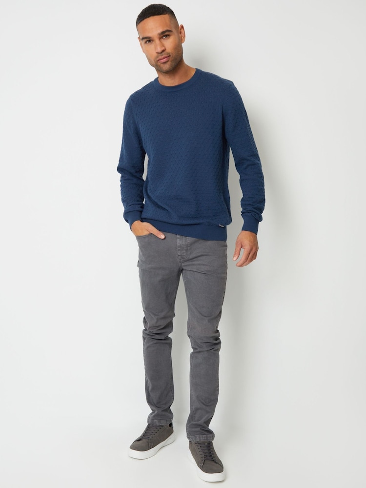 Threadbare Blue Mini Cable Textured Knit Crew Neck 100% Cotton Jumper - Image 3 of 4