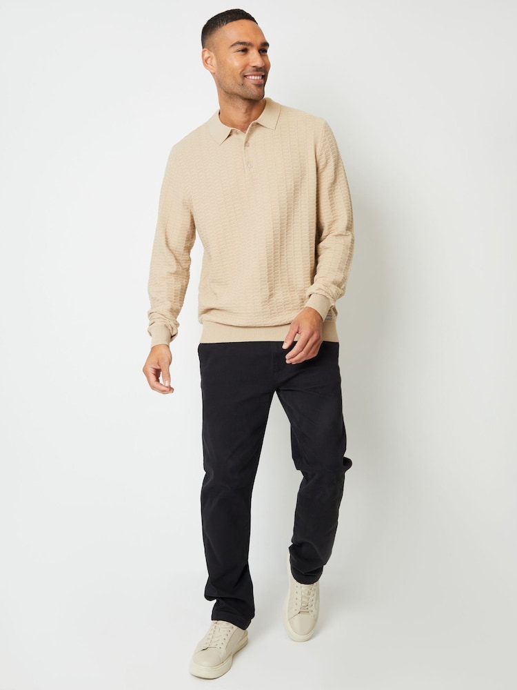 Threadbare Brown Long Sleeve Textured Knit Polo Collar Jumper - Image 2 of 5 Threadbare Brown Long Sleeve Textured Knit Polo Collar Jumper - Image 2 of 5