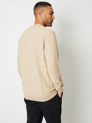 Threadbare Brown Long Sleeve Textured Knit Polo Collar Jumper - Image 3 of 5