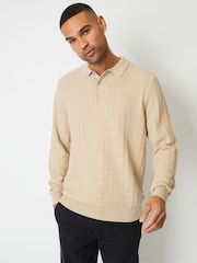 Threadbare Brown Long Sleeve Textured Knit Polo Collar Jumper - Image 4 of 5