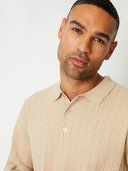 Threadbare Brown Long Sleeve Textured Knit Polo Collar Jumper - Image 5 of 5