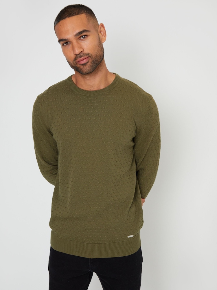 Threadbare Green Mini Cable Textured Knit Crew Neck 100% Cotton Jumper - Image 1 of 4