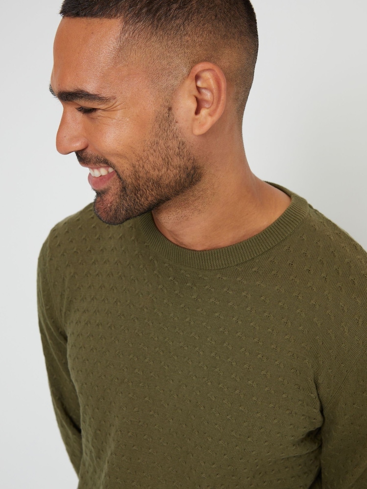Threadbare Green Mini Cable Textured Knit Crew Neck 100% Cotton Jumper - Image 4 of 4