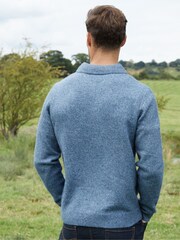 Threadbare Blue Long Sleeve Quarter Zip Polo Jumper - Image 2 of 4