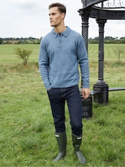 Threadbare Blue Long Sleeve Quarter Zip Polo Jumper - Image 3 of 4