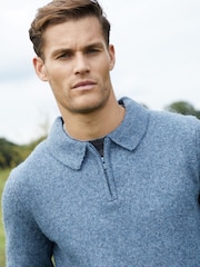 Threadbare Blue Long Sleeve Quarter Zip Polo Jumper - Image 4 of 4