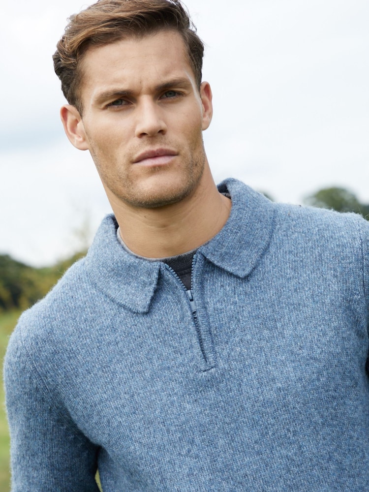 Threadbare Blue Long Sleeve Quarter Zip Polo Jumper - Image 4 of 4