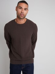 Threadbare Chocolate Brown Textured Knitted Crew Neck Jumper - Image 1 of 4