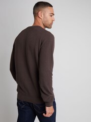 Threadbare Chocolate Brown Textured Knitted Crew Neck Jumper - Image 2 of 4