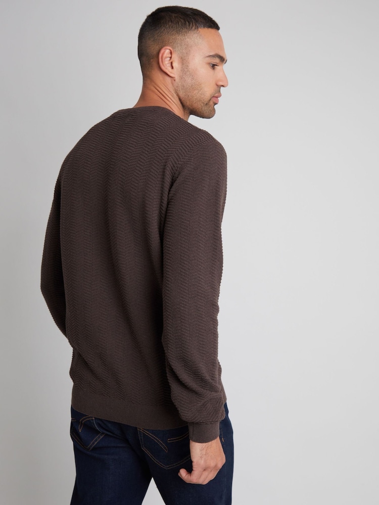 Threadbare Chocolate Brown Textured Knitted Crew Neck Jumper - Image 2 of 4