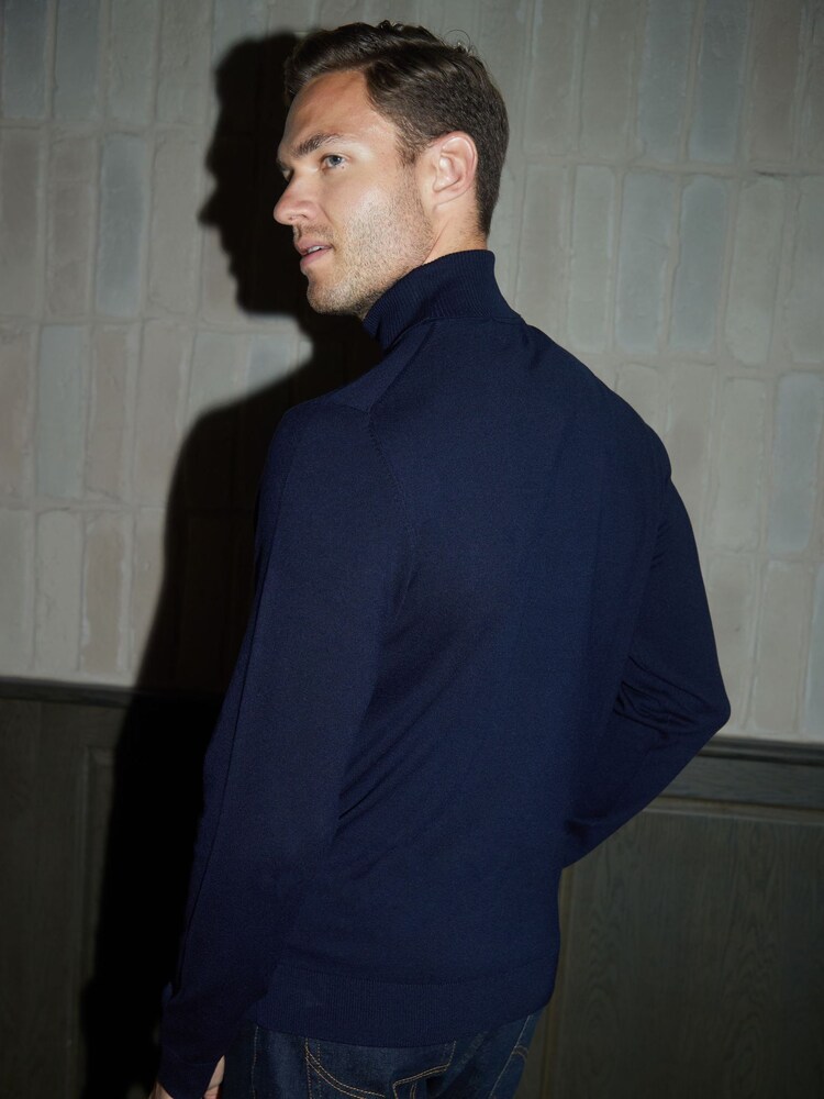 Threadbare Blue Knitted Roll Neck Jumper - Image 2 of 4