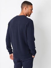 Threadbare Navy Blue Textured Knitted Crew Neck Jumper - Image 2 of 4
