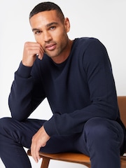 Threadbare Navy Blue Textured Knitted Crew Neck Jumper - Image 3 of 4