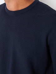 Threadbare Navy Blue Textured Knitted Crew Neck Jumper - Image 4 of 4