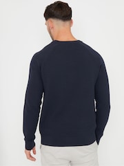 Threadbare Navy Blue Textured Stripe Knitted Crew Neck Jumper - Image 2 of 4