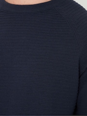 Threadbare Navy Blue Textured Stripe Knitted Crew Neck Jumper - Image 4 of 4