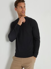 Threadbare Black Textured Stripe Knitted Crew Neck Jumper - Image 1 of 4