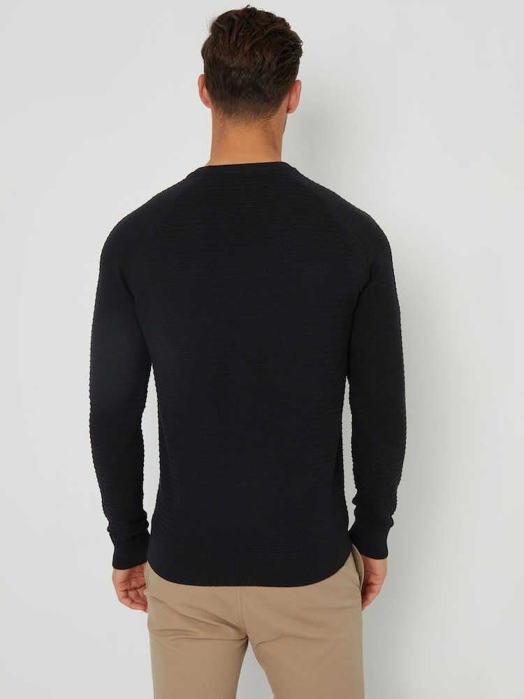 Threadbare Black Textured Stripe Knitted Crew Neck Jumper - Image 2 of 4 Threadbare Black Textured Stripe Knitted Crew Neck Jumper - Image 2 of 4