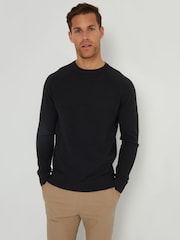 Threadbare Black Textured Stripe Knitted Crew Neck Jumper - Image 3 of 4