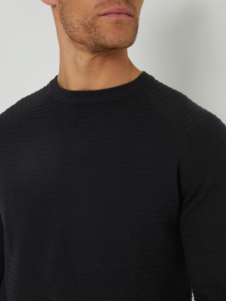 Threadbare Black Textured Stripe Knitted Crew Neck Jumper - Image 4 of 4