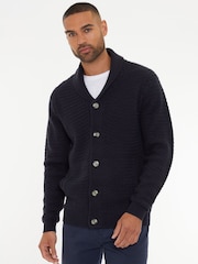 Threadbare Navy Blue Shawl Collar Knitted Cardigan - Image 1 of 4