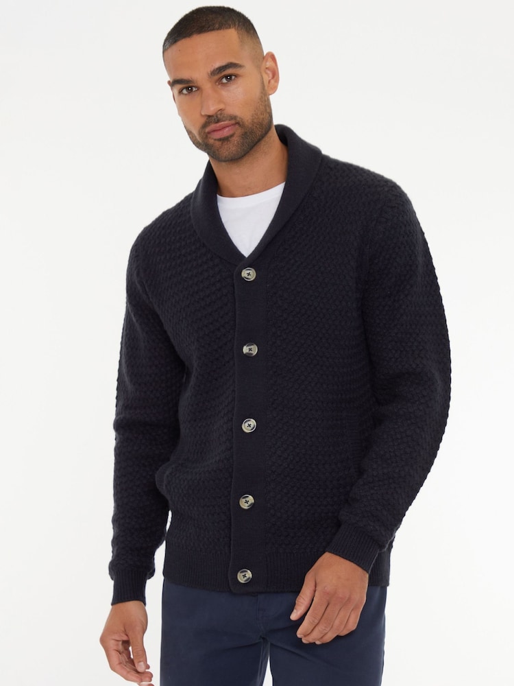Threadbare Navy Blue Shawl Collar Knitted Cardigan - Image 1 of 4