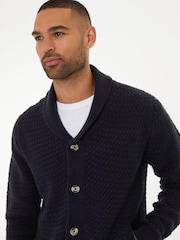 Threadbare Navy Blue Shawl Collar Knitted Cardigan - Image 3 of 4