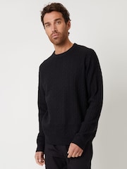 Threadbare Black Cable Knit Crew Neck Jumper - Image 1 of 4