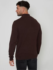 Threadbare Chocolate Brown Funnel Quarter Zip Knitted Jumper - Image 2 of 4
