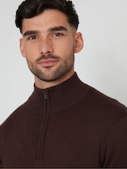 Threadbare Chocolate Brown Funnel Quarter Zip Knitted Jumper - Image 3 of 4