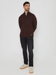 Threadbare Chocolate Brown Funnel Quarter Zip Knitted Jumper - Image 4 of 4