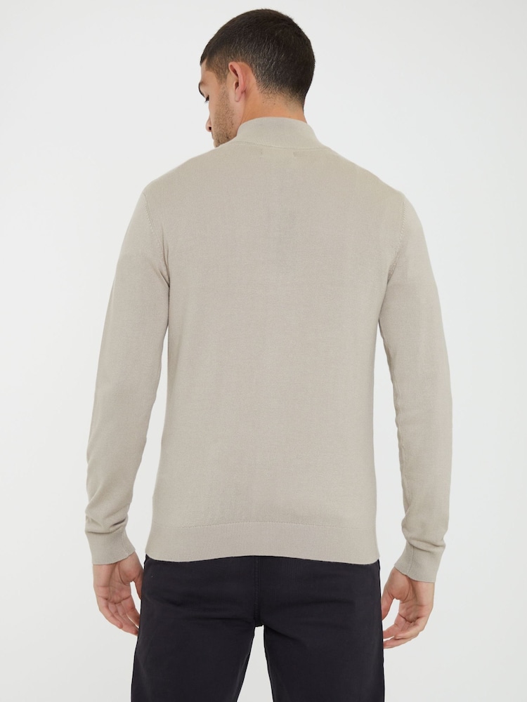 Marrón claro - Suéter de punto con cuello alzado con media cremallera de Threadbare - Imagen 2 de 4