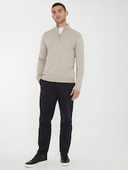 Marrón claro - Suéter de punto con cuello alzado con media cremallera de Threadbare - Imagen 3 de 4