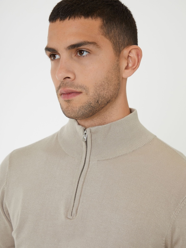 Marrón claro - Suéter de punto con cuello alzado con media cremallera de Threadbare - Imagen 4 de 4