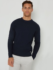 Threadbare Navy Blue Textured Knit Crew Neck Jumper - Image 1 of 4