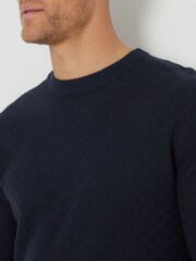 Threadbare Navy Blue Textured Knit Crew Neck Jumper - Image 2 of 4