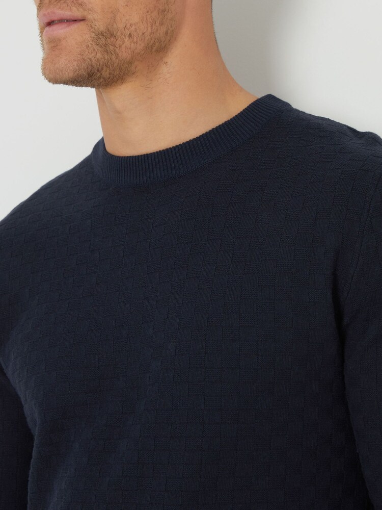 Threadbare Navy Blue Textured Knit Crew Neck Jumper - Image 2 of 4