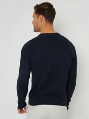 Threadbare Navy Blue Textured Knit Crew Neck Jumper - Image 3 of 4