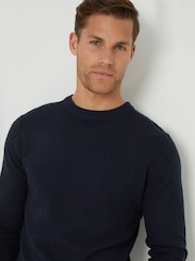 Threadbare Navy Blue Textured Knit Crew Neck Jumper - Image 4 of 4