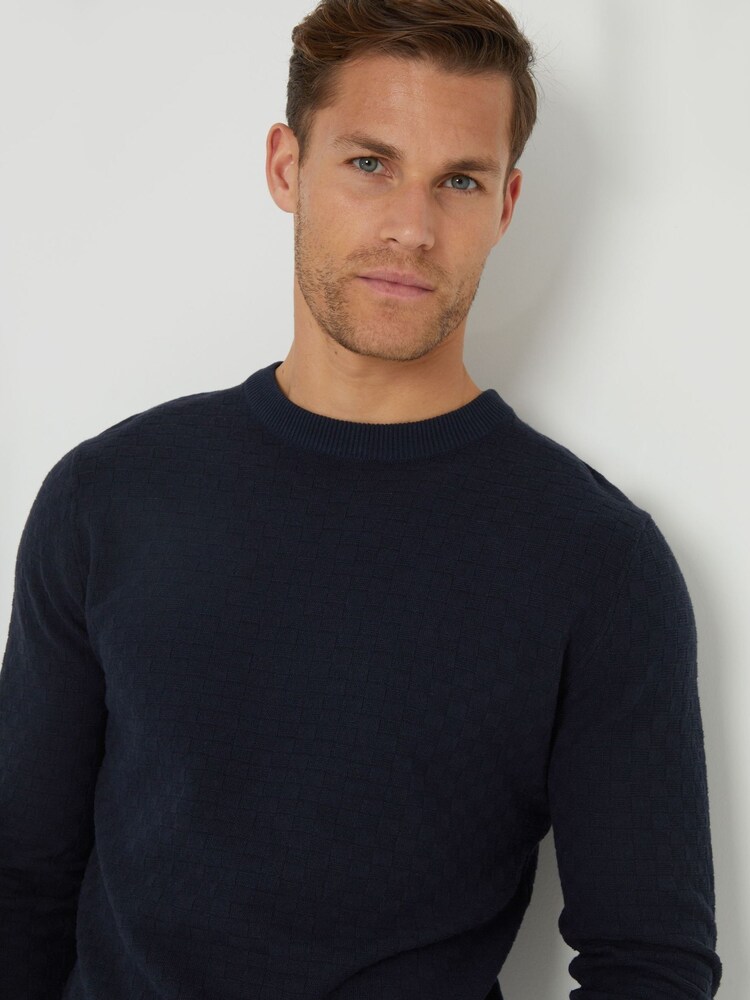 Threadbare Navy Blue Textured Knit Crew Neck Jumper - Image 4 of 4