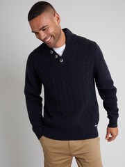 Threadbare Navy Button Up Funnel Neck Jumper - Image 1 of 4