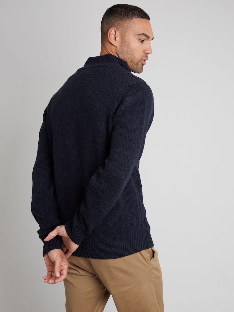 Threadbare Navy Button Up Funnel Neck Jumper - Image 2 of 4
