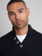 Threadbare Navy Button Up Funnel Neck Jumper - Image 3 of 4