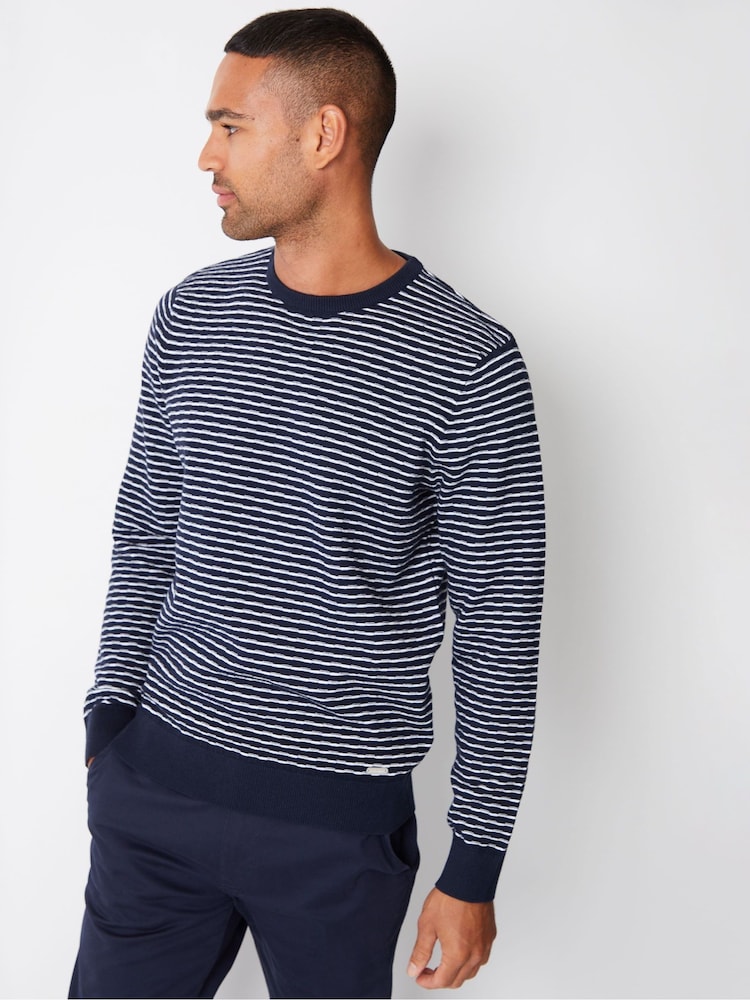 Threadbare Blue Chrome Textured Knit Crew Neck Jumper - Image 1 of 6